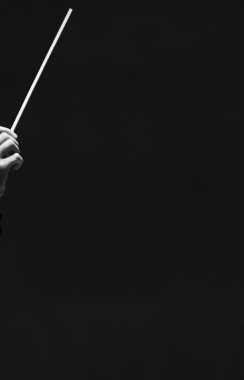 Dekorativ evenemangsbild till konserten Mendelsohns femma med Malmö SymfoniOrkester, jubileumssäsongen 2024–25. Bilden föreställer dirigenten Gemma New