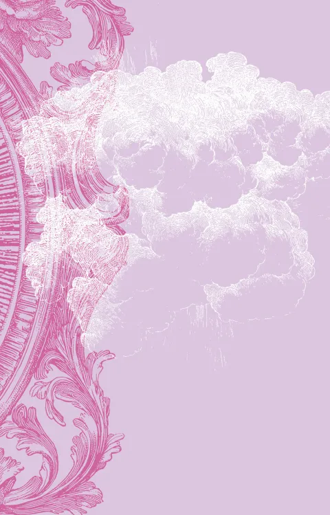 Dekorativ illustration över tårfyllt öga i en rosa himmel. Eventbild för Mozarts Requiem med MSO 2025