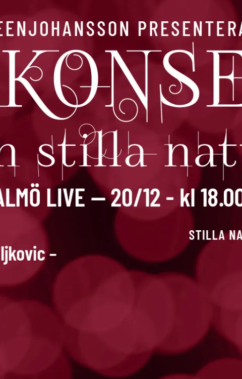 EldeenJohansson presenterar julkonserten En still natt på Malmö Live 20/12 kl.18.00 med Andreas Eldeen, Sandra Stojiljkovic, Åsa Sjöblom, Stilla Natt-kören under ledning av Selma Ehlde och pianist Anders Juhlin.