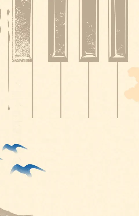 Illustration med vågor, fåglar och stiliserade grafiska element.