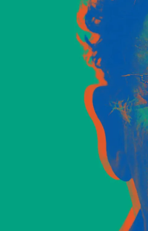 Färgstark grafisk illustration med text och mönster.