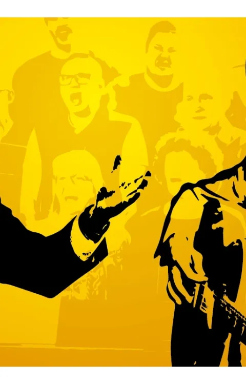 Elvis Gospels Songs - svart illustration av Elvis Presley på en guld bakgrund