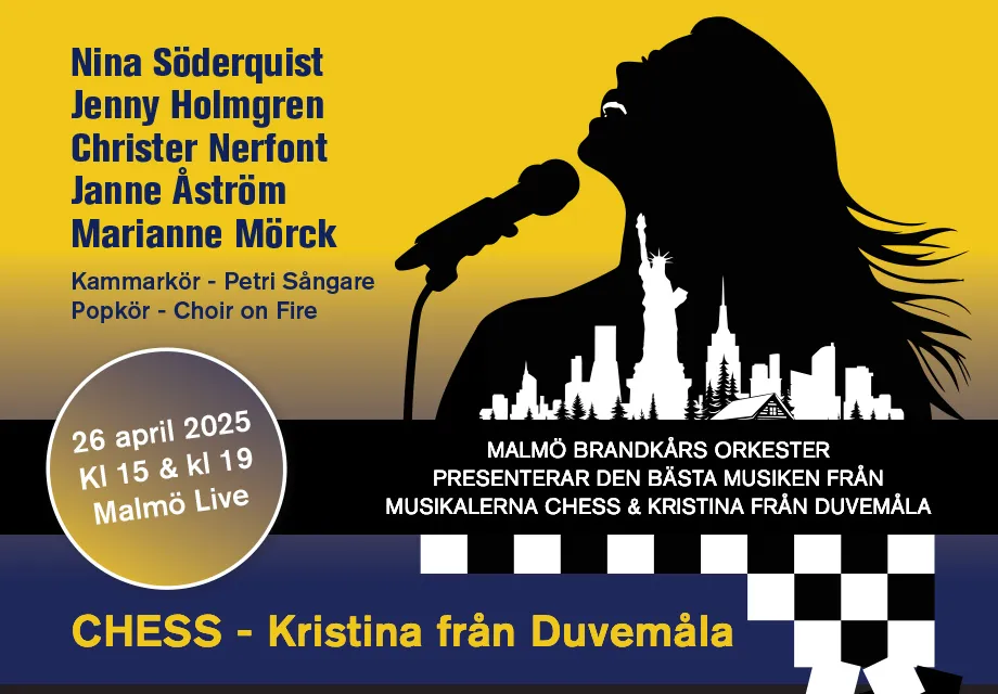 Dekorativ evenemangsbild till Chess - Kristina från Duvemåla, en konsert av Malmö Brandkårs Orkester, med vänner på Malmö Live Konserthus