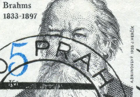 Frimärke med Johannes Brahms