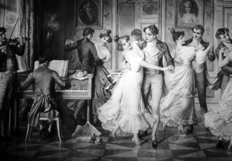 Dansande par i en wienervals, tryck från 1820