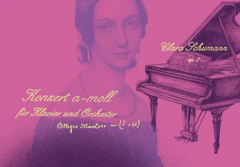 Dekorativ illustration, Clara Schumann flygel och text från notpapper