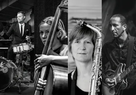 Porträttmontage av musikerna i Legacy Quartet