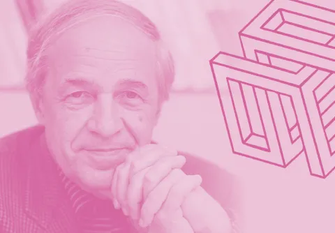 Pierre Boulez mot illustrativ och dekorativ bakgrund.