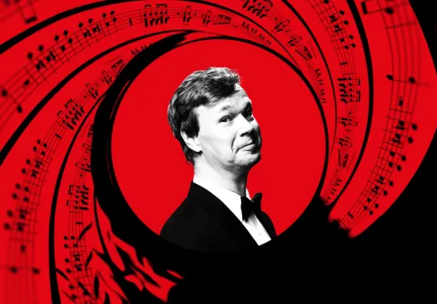 Johan glans porträtt i en virvel av noter