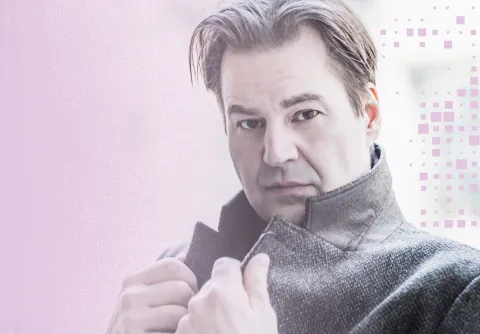 Dekorativt infärgat porträtt av Peter Mattei.