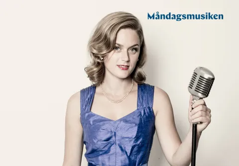 Mimi Terris med mikrofon i hand och texten Måndagsmusiken