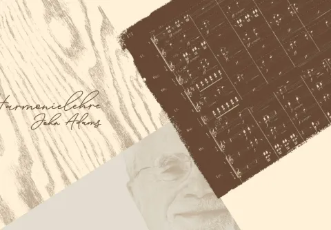 Abstrakt bild med noter, trästruktur och en del av ett ansikte till konserten Debussy och John Adams med Malmö Symfoniorkester..