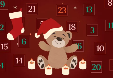 Nalle i julmiljö till konserten Nalles adventskalender med Malmö Symfoniorkester.