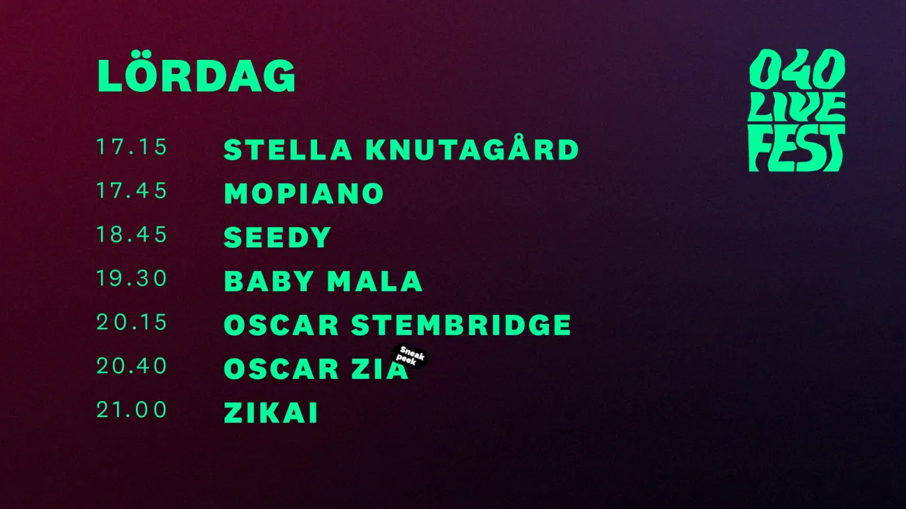 Spelschema för 040 Live Fest 2023 på Malmö Live Konserthus