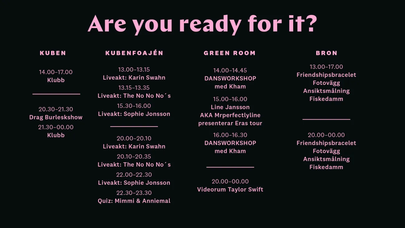 Spelschema - Ready for it - Taylor Swift - Malmö Live Konserthus