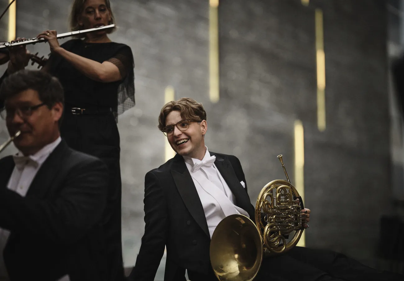 Blåsmusiker ur Malmö SymfoniOrkester i Malmö Lives foajé